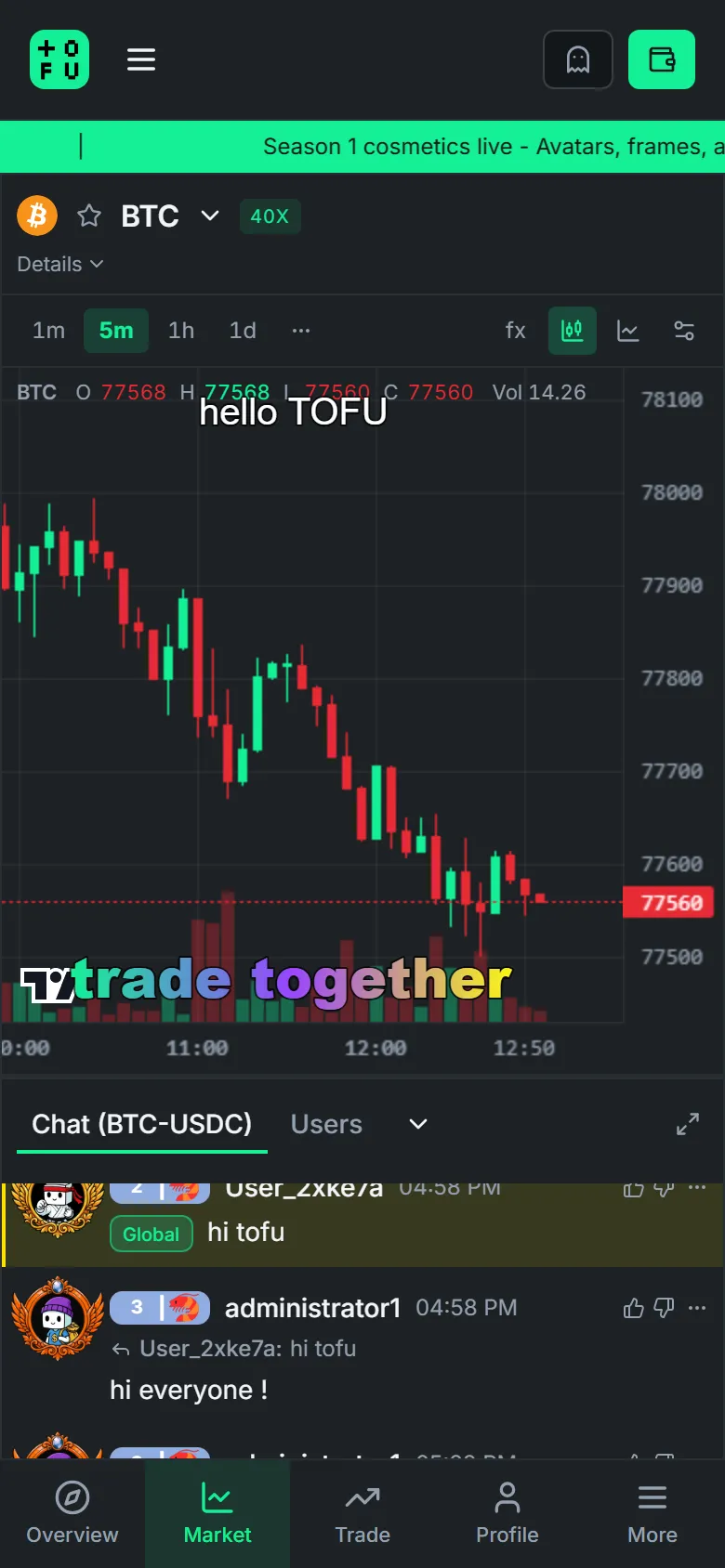 The TOFU trade view on mobile