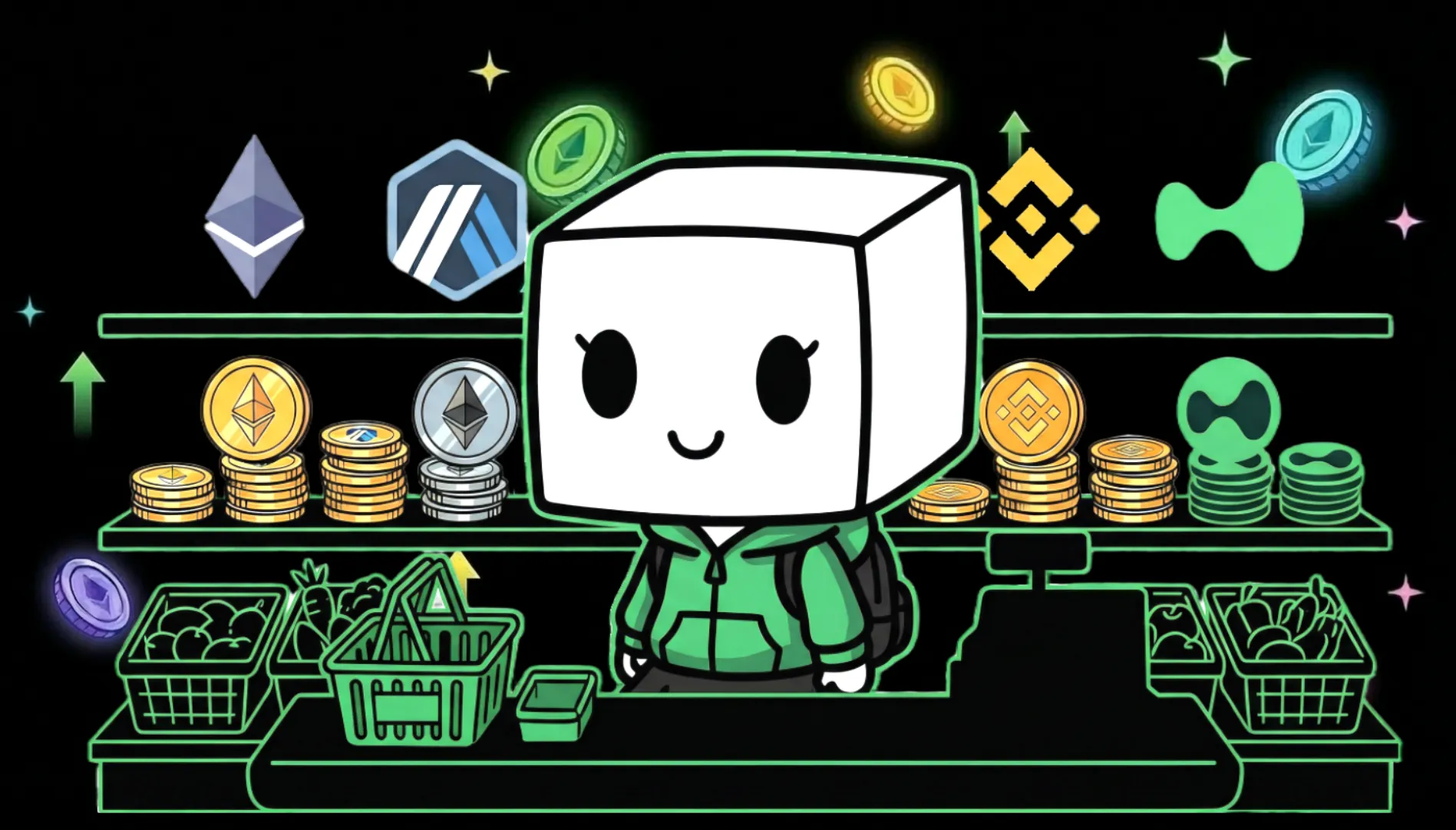 Tofu at the checkout counter — tokens from every chain stocked on the shelves